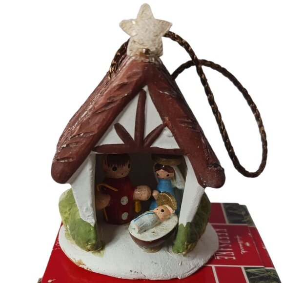 Vintage 1990 Schoolhouse/ Nativity Scene Christmas Ornaments Set Of 2 - Picture 2 of 9